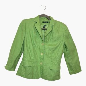 Lauren Ralph Lauren Green Linen Blazer Tailored Classic Chic Size 6